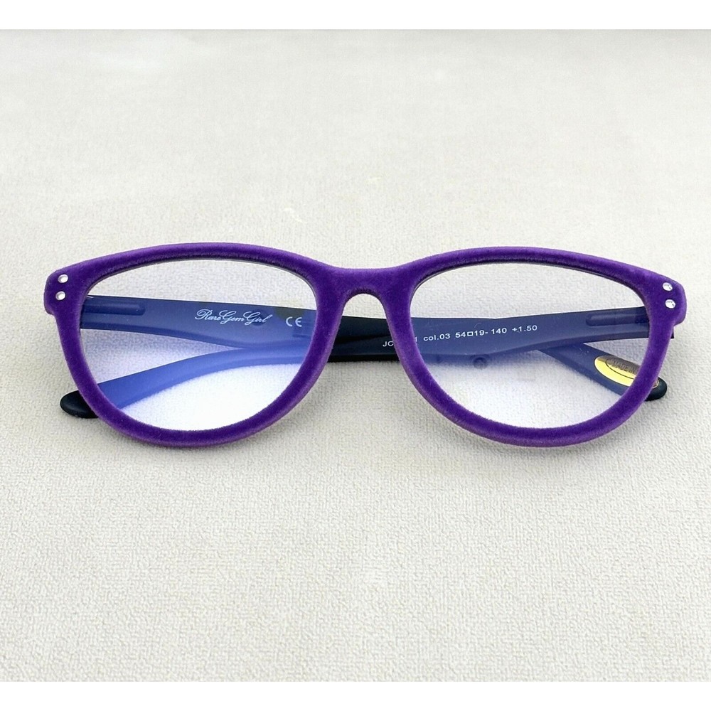 Purple +1.50, Womens Cat Eye Reading Glasses, Velvet-Rimmed, Blue Light Blocking